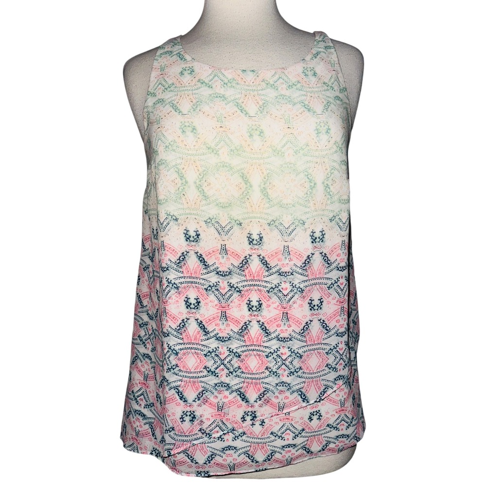 WB5 Cabi S Sleeveless Top Multicolor Patterned Blouse Casual Tank